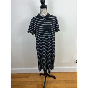 Croft & Barrow Black and white striped collard short sleeve midi dress